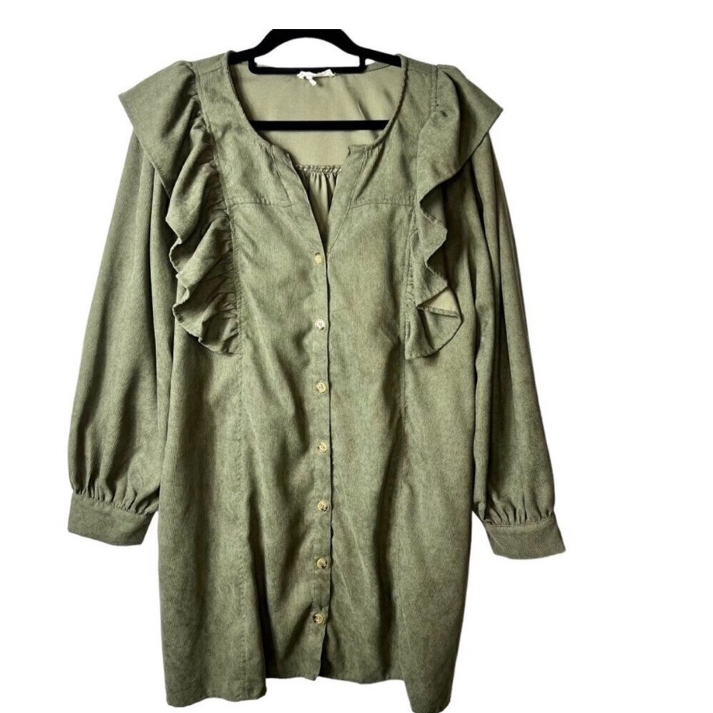 Entro green button up dress women’s size 1X‎
